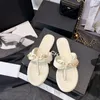 Slippers Luxury Beach Flip Flops Chain Decoration Summer Bow Tie Women Sandals Fashion Outdoor Flats Simple Round Toe Chanclas