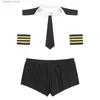 Sexy Set Mens Captain Sailor Cosplay Costume Sexy 4Pcs Nightwear Halloween Party Necktie Collar Boxer Shorts Cuffs Club Lingerie Sets L230920