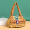 Fabrik Großhandel Frauen Umhängetaschen 5 Farben Straße Punk Niet Handtaschen Multifunktionsclip Diamant Retro Abendessen Tasche Doppelreißverschluss Mode Handtasche 6065#