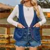 Women's Vests Fashion Women Denim Vest Button Down Ladies V Neck Sleeveless Jacket Vintage Jean Waistcoat Chaleco Pocket Loose Streetwear