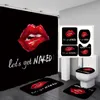 Shower Curtains Red Lips Bathroom Curtain Set Sexy Lip Black Bath Mat Non-Slip Pedestal Rug Toilet Cover Modern Shower Curtains with 12 Hooks 230919