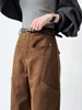 سراويل جينز للسيدات تسقط سراويل البضائع الساقية براون خضراء رفيعة فضفاضة عالية الخصر مستقيم