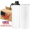 USA Warehouse, kostenloser Versand, gerade 20-Unzen-Sublimationsbecher mit 2 Deckeln, auslaufsichere Wasserflasche mit Griff für Sublimationsdruck, Wärmeübertragungsdruck