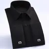 Camicie eleganti da uomo Camicia con polsini francesi 2021 Marca Manica lunga da uomo d'affari formale Casual Nero Sociale con gemelli 6XL296C