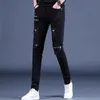 Men's Jeans High Quality Slim-fit Ripped Black Denim Pants Zipper Decors Moto Biker Jeans Pants Stylish Sexy Street Jeans ; 230920