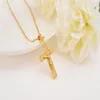 Men 24 k Solid Gold GF Cross Necklaces Whole Crucifix Pendant Women Jewelry Fashion Jesus Decoration Dress288J