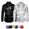 Camisas formais masculinas para festa, smoking, bola fina, casamento, seda, cetim, manga comprida, camisas masculinas, roupas de outono, tops, lantejoulas, camisa223e