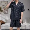 Damen Schlaf Lounge Herren Pyjama-Set aus Eisseide, Nachtwäsche, Pyjama, Nachtwäsche, Hemden, Shorts, Schwarz, XL, XXL, 3XL, glatt, einfarbig, lässig, L230920