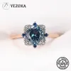 Anneaux de mariage YEZOXA créé spinelle bleue 14K plaqué or rose 925 bague halo en argent sterling pour les femmes taille 5 6 7 8 9 230920