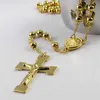 Collier chapelet bouddhiste en acier inoxydable plaqué or de haute qualité, chaîne de perles rondes Crucifix 28 4 5, cadeau fin Uni291B