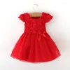 Mädchen Kleider Blumen weiß Babykleid Sommer Kurzarm Organza Taufe Party Kinder