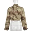 Parkas pour femmes automne Streetwear Jean vestes pour femmes à manches longues haut court vert Camouflage découpé boutons Denim avec poche 230920