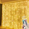 Decorações de Natal LED Cortina Garland na janela USB String Lights Fairy Festoon Controle Remoto Ano para Home Room 230919