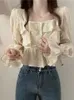 Blouses Femmes 2023 Blusas De Mujer Mode Doux Pour Femmes Col Carré Manches Bouffantes Tunique Chemises Crop Tops Coréen Y2k Blouse Blanche