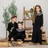 Mädchen Kleider AS Familie Passenden Modal Set Mädchen Gesmokt Maxi Kleid Jungen Baby Gerippt Weiche Floral Patchwork 2024 Herbst