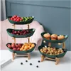 Bar Tools 1-3 Tiers Plastic Fruit Plate Wood Holder Oval Serving Bowl Party Bar Food Server Display Stand Candy Dish hyllor Hemlagring 230920