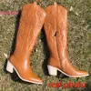 Boots Dropship Cowboy Cowgirls Western White Knee High Boot Big Size 41 Comfy Walking Stacked Heeled Vintage Shoes 230920