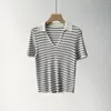 Women's Sweaters Striped Polo Collar Short-sleeved Sweater Ladies 2023 Summer Thin T-shirt