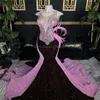 Aso Ebie preto rosa lantejoulas vestido de baile para meninas negras contraste sereia penas vestidos de noite festa frisada vestidos de gala mujer ocasião formal 2024 robes de soiree