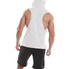 Męskie topy zbiornikowe mody mięśni gym z kapturem koszulka z kapturem top letni bawełniany rękaw