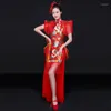 Roupas étnicas Terno Chinês Tambor Traje Clássico Dança Desempenho Feminino Moderno Cheongsam Fan Wear