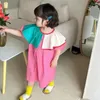 Girl Dresses Children Girls Splicing Doll Collar Dress Summer Kids Bubble Sleeve Child Costumes Outfits Clothes
