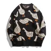 Men's Sweaters Japanese Knitted Sweater Men Cartoon Animal Duck Goose Print Pullover Harajuku Casual Oneck Oversize Top Streetwear Unisex Fall 230919