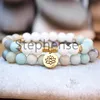 MG0624 Nieuw Ontwerp Gepolijst Amazoniet Armband Set Witte Kralen Lotus Charam Armband vrouwen Yoga Pols Mala Bracelet225B