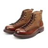 Stiefel handgemachte Vintage Männer Casual Knöchel britische Kuh Leder Outdoor Tooling Motorrad Herbst Winter Plattform