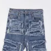Jeans de luxe de créateurs High Street Marque de mode RO Wind Saber Cut Fleece Blue Jeans décontractés