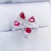 Cluster Rings Per Jewelry Natural Real Luxury Ruby Ring 925 Sterling Silver 0.3ct 3pcs 0.4ct 1pc Gemstone Fine J236216