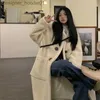 Kadın Yün Karışımları Kadınlar Kuzu Yün Palto Diz Orta Uzunlukta Sonbahar Kış Yeni İnekhorn Düğmesi Patlamalı Japon Gevşek Pamuk Katlar Kadınlar İçin Ceket L230920