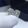 Kolczyki na stadnina 18k białe złoto Wylany doskonałe cięcie ogółem 4 karatowy kamień diamentów Test przeszłość D Color Moissanite 925 Srebrna biżuteria