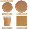 Engångs servis Kraftpaper Composite Stamping Kraft Paper Plate Disponible Picnic Plate Set Paper Cups Paper Tissue Party Tabellery 230920