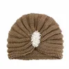 Nya kvinnor tjockare stickad hatt pärla veckade vinter hattar turban huvud wrap flätat hårband varm mössa mössa bonnet hår