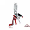 Argent 100% 925 Sterling Sier Femmes Rouge Talons Hauts Chaussures Miroir Maquillage Pendentif Charme CZ Spacer Perles Fit Bracelet DIY Bijoux Cadeau Dro Dhq8T