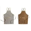 BBQ Canvas Apron Bib Leather Chef Kitchen For Women Men Barista Bartender Pockets Home Barber Cook Coffee Restaurant LJ200815279Z