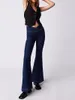 Calças femininas Moda Mulheres S Flared Jeans Cor Sólida Elástica Cintura Alta Perna Larga Denim Slim Bell Bottoms Casual Streetwear