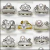 Smyckesinställningar DIY Pearl Ring 925 Sier Rings Zircon For Girl Women Shiny Fine Justerbar gåva 9st/Lot Drop Delivery Dhgarden Oto2w