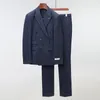 Mens Suits Double Breasted For Men Gray Navy Blue Striped Gentleman Male Suit Two Pieces Mens Grooming Latest Coat Pant Designs Q1137