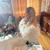 Women's Cape Real Ostrich sjal halsduk dekoration tillbehör elegant kvinnor bröllop jacka vit päls brud sjal wraps cape afton fest mantel l230920