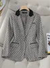 Kadınlar Suits Blazer's Blazer Ladies Sonbahar Kış Ceketi Kadın Siyah Kahve Ekose Uzun Kollu İş Giyim resmi ceket 230920