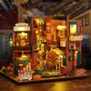 Acessórios para casa de boneca DIY Livro de madeira Nook Shelf Insert Kit Chinês Street View Bookends Miniatura Building Kits Estante Boneca Casas Amigos Presentes 230920