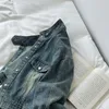 Damenjacken, gewaschener Denim-Mantel, Stehkragen, 2023, Herbst-Jeansjacke, bauchfreies Top