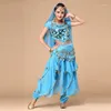 Palco desgaste 4 pcs conjuntos sexy índia egito trajes de dança do ventre bollywood adulto vestido de dança do ventre mulheres traje de dança