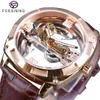 Forsining Rose Golden Brown Genuine Leather Belt Transparent Double Side Open Work Creative Automatic Watches Top Brand Luxury2858