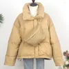 Feminino para baixo saco estilo jaqueta feminina curto grosso versão coreana solto moda gola de pé pequeno pão quente na moda