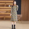 Paisley Floral Vintage Sweaters Dress Luxury Designer Women Long Sleeve Vacation Jacquard knitted jumper Dresses 2023 Going Out Travel O-Neck Slim A-Line Midi Frocks