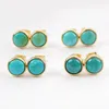 Stud Earrings 5Pairs 9mm Round Turquoise Blue Natural Stone Exquisite Gold Plated Bezel Ear Cartilage Earring For Women Fashion