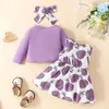 Clothing Sets Baby Girl Set Long Sleeve Solid Color Coat Sleeveless Printed Dress Suit Toddler Clothes 6 Months To 3 Years Old